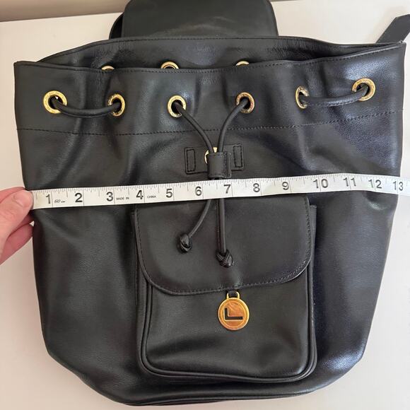 Lancel Paris Black Leather Drawstring Backpack - Picture 6 of 10